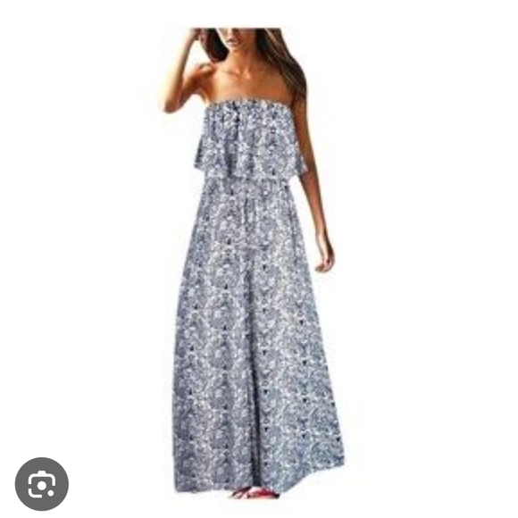 Blue & White Floral Maxi Dress Small  cottagecore Boho - Picture 1 of 7